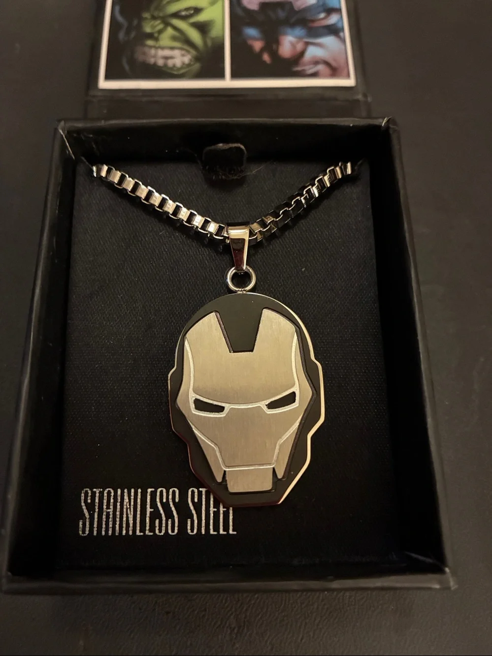 Iron Man Pendant on a beautiful box chain.Marvel Avenger.